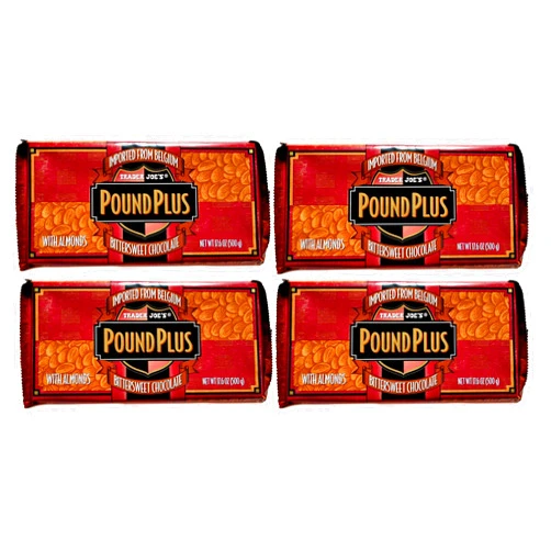 FCV Trader Joe's Pound Plus GIANT Belgian Bittersweet Chocolate with Almonds Bar - 4 Pack (17.6 oz)
