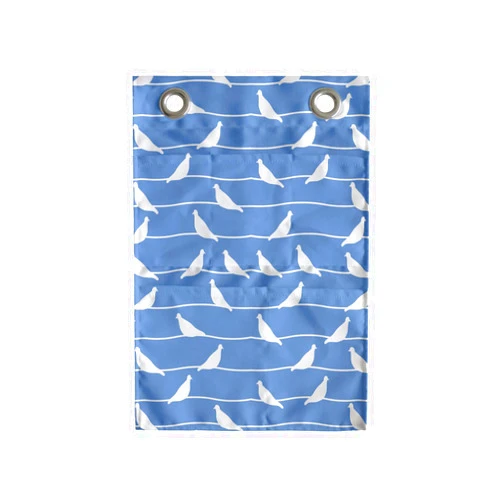 Ambesonne Bird on a Wire Hanging Pocket Organizer, Continuous Monochromatic Silhouettes of Doves on Wavy Lines Pattern, Printed Polyester Storage Bag with Pockets, 14