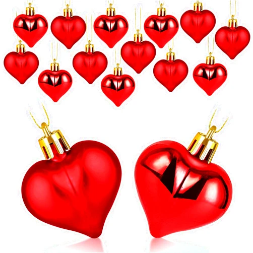 Liitrton 15 PCS Heart Shaped Decorations for Christmas Tree Party Decor Valentine's Day Hanging Ornaments (Red)