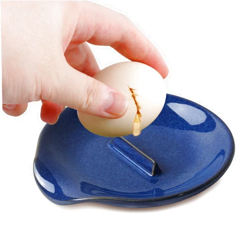 FFQ Egg Cracker & Spoon Holder, Spoon Rest for Kitchen, Ceramic Spoon Holder for Stove Top, Cooking Spoon Holder,Heat Resistant Utensil Rest for Countertop, Dishwasher Safe, Blue