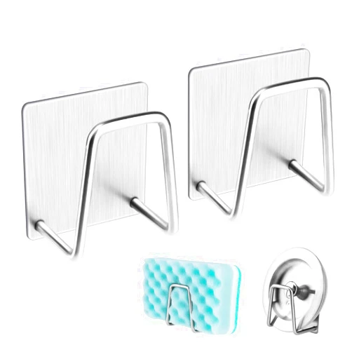 NEXCURIO Adhesive Sponge Holder Sink Caddy for Kitchen Accessories - SUS304 Stainless Steel Rust Proof Waterproof, Quick Drying (2 Pack)