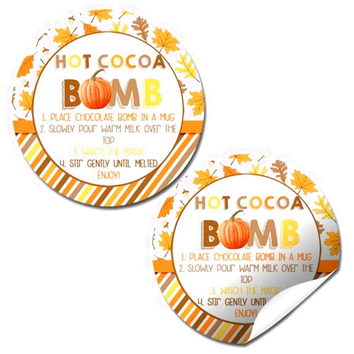 Amanda Creation Pumpkins & Leaves Fall Autumn Themed Hot Cocoa Bomb Packaging Sticker Labels, Total of 40 2