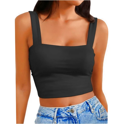 AURUZA Square Neck Tops for Women, Sleeveless Crop Tops Women, Sexy Cropped Double Layered Tank Tops, Women Workout Basic Top