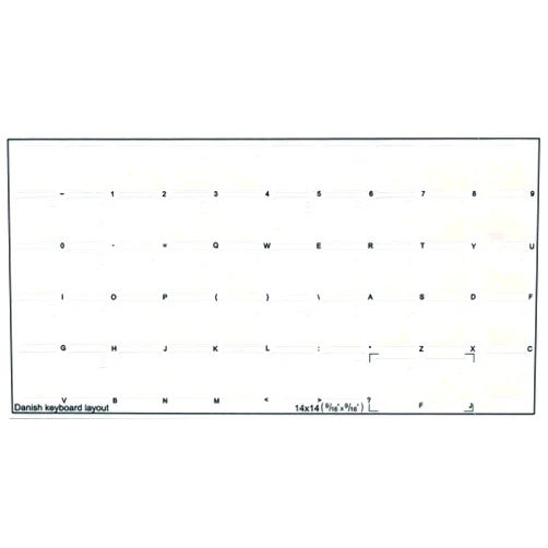 4Keyboard Danish Keyboard Labels ON Transparent Background with White Lettering (14X14)