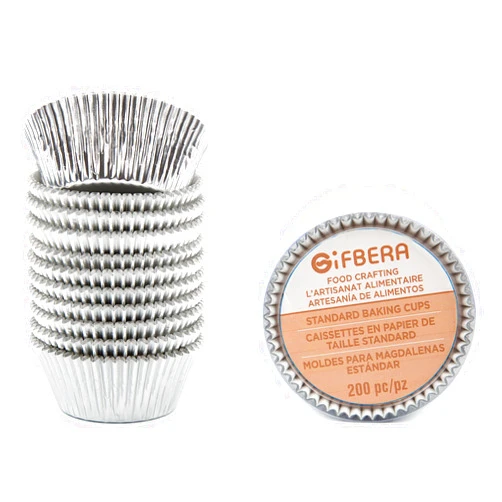 Gifbera Standard Silver Foil Cupcake Liners Metallic Paper Muffin Baking Cups 200-Count (Silver)