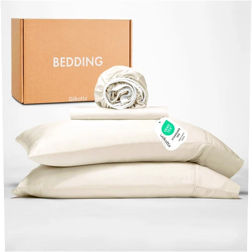 GOKOTTA King Size Sheets Set by Gokotta, 100% Rayon Derived from Bamboo Sheets King Size, Soft & Breathable Sheets,16” Deep Pocket King Sheets With Elastic Corner Straps,Moisture Wicking,Double Stitching