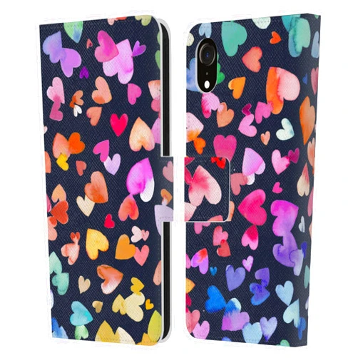 Head Case Designs Officially Licensed Ninola Valentines Hearts Black Colorful Leather Book Wallet Case Cover Compatible with Apple iPhone XR