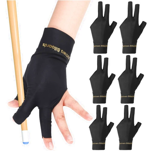 Pengxiaomei 6 Pcs Pool Gloves Billiards Left Hand, 3 Fingers Shooters Snooker Cue Sport Gloves Billiards Glove for Women or Men Billiard Accessories