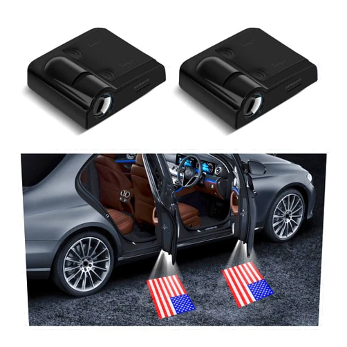 Augeny 2 PCS American Flag Car Door Lights Logo Projector, HD LED Auto Door Projector Light, Universal Holeless Magnet Sensor Light, Vehicle Interior Decor Accessories for Man Woman (Black)