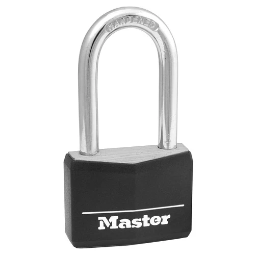 Master Lock Black Covered Aluminum Lock, Gym Locker Lock with Key, Outdoor Padlock with Long Shackle for Gates, Fences, Toolboxes, and More,141DLF
