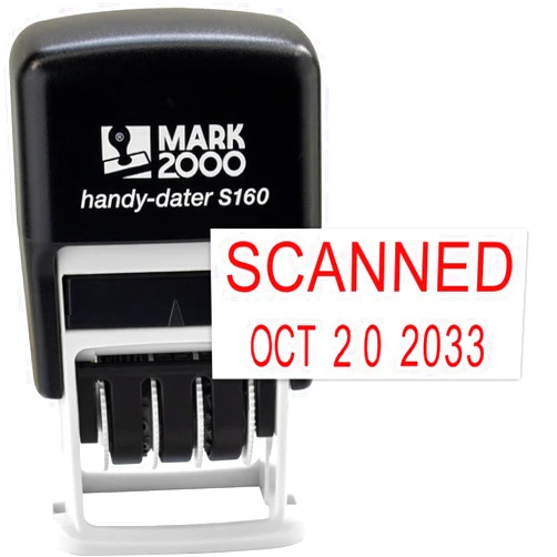 Rubber Stamp Creation Mark 2000 Self-Inking Rubber Date Office Stamp with Scanned Phrase & Date - Red Ink (Handy-Dater S160), 12-Year Band