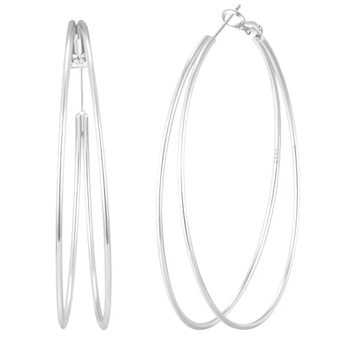 OOOPEL Large Thin Double Hoop Earrings for Women Lightweight Hypoallergenic 925 Sterling Silver Post 14K Gold Hoops Non Tarnish Sturdy Big Thin Double Layered Hoop Earrings 30/40/50/60mm