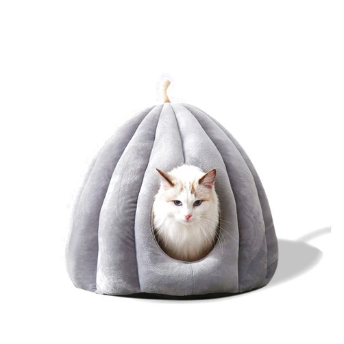 BOSERMEN Pet Cave Bed, Cat Nest with Removable Washable Inner Cushion, Soft Bed for Kitten and Small Pet, Super Soft and Cosy Plush Cat Igloo Cave Bed（L, Grey