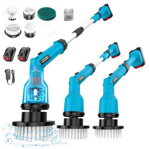 Uaoaii 21V Electric Spin Scrubber, Max 1000RPM Powerful Cordless Spin Cleaning Brush, with 50 Inches Adjustable Extension Arm, 2 Batteries Included, Scrubber for Bathroom/Kitchen/Floor/Tile/Tub