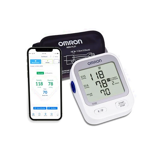 OMRON Silver Upper Arm Blood Pressure Monitor, Clinically Validated, Medical Grade, Large Screen, Unlimited Readings in OMRON app, Pre-Formed Cuff, Blood Pressure Machine with Bluetooth Technology