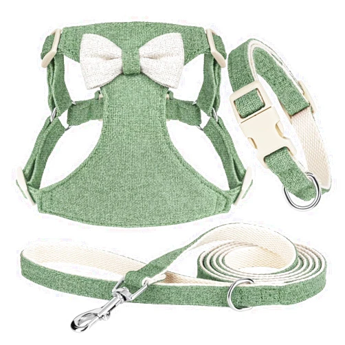 Didog Small Dog Harness Collar and Leash Set, Adjustable Lightweight Vest Harness with Cotton Soft Mesh for Small Dogs, Cats (Green, XXS)