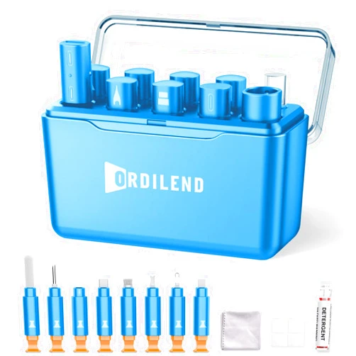Ordilend iPhone Cleaning Kit for Charging Port Cleaner, Multi-Tool iPhone Cleaner Repair Lightning Cables, Phone Cleaning Kit for iPhone, iPad, Connectors, Speaker, Airpod Cleaner Kit, Light Blue