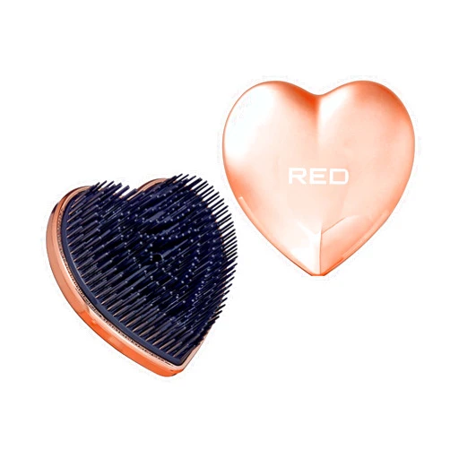 Red by Kiss Sweet Heart Hair Brush, Compact & Portable Travel Size Heart-Shaped Detangler, Two Tier Flexible Teeth Bristles Styler, Brush Cover Included (Chrome Rose Gold)