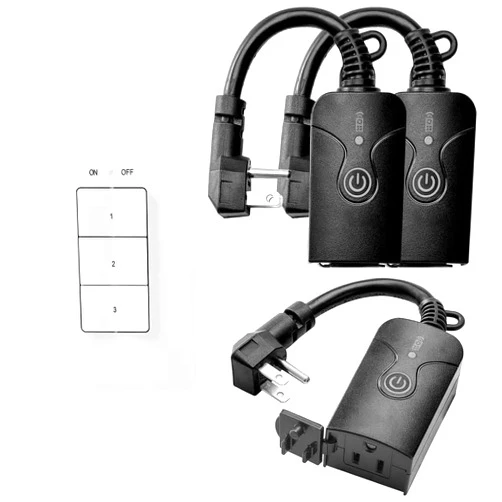 AizzKry Outdoor Wireless Remote Control Outlets(3 Receiver, 1 Remote), Weatherproof Heavy Duty 15Amp Grounded Electrical Plug in Remote Light Switch, 100ft RF Range, ETL Listed(Battery Included)