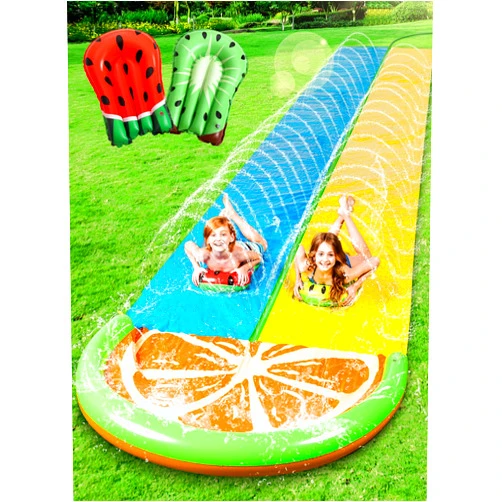 Sloosh Water Slides with 2 Inflatable Boards,22.5ft Double Lane Lawn Water Splash Slip and Slide with Advanced Sprinklers Summer Toy for Kids Adults Fun Backyard Summer Outdoor, Orange