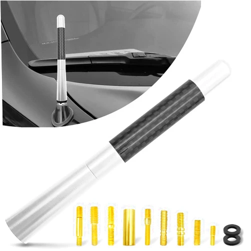 NTNEV 4.7 Inch Short Automotive Antenna, Car Radio Antenna Mast Carbon Fiber, Vehicle Replacement Short Antenna, AM/FM Radio Compatibility, Car Wash Safe, Universal Fit