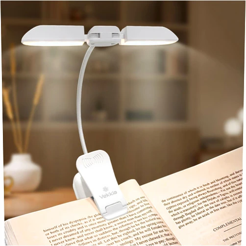 Vekkia 14 LED Rechargeable Book Light for Reading at Night, Eye-Care Reading Light for Books in Bed, 180° Adjustable, Clip on Lamp, 3 Color Temperatures, Lightweight, Present for Reader