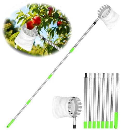 BURMONG 6.6 FT Fruit Picker Tool with Stainless Steel Pole & Soft Cloth Basket – Lightweight Tree Fruit Harvester for Apple, Mango, Orange, Pear, Lemon, Plum & More – Rust-Resistant, Easy Assembly