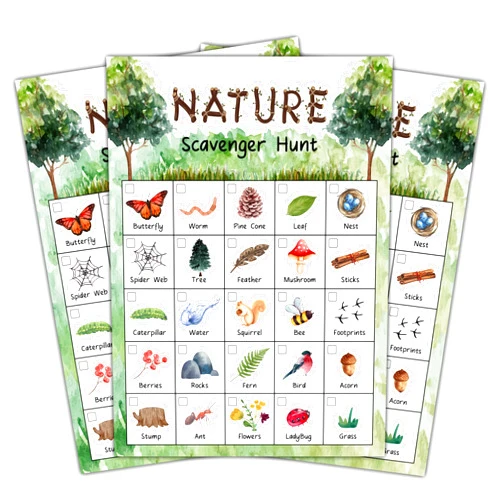 Foosproea Nature Scavenger Treasure Hunt Games Cards for Friends and Family, Outdoor Scavenger Hunts, Trip Family Holiday Party Games, Find and Seek Camping Game Set -01