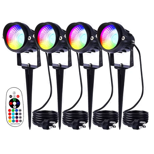 MOCAOIRE Landscape Lights with Remote Control 120V Landscape Lighting 12W RGBW Outdoor LED Spotlights Color Changing LED RGB Flood Spot Lights for Yard Garden Path Patio Tree Decorative (4 Pack)
