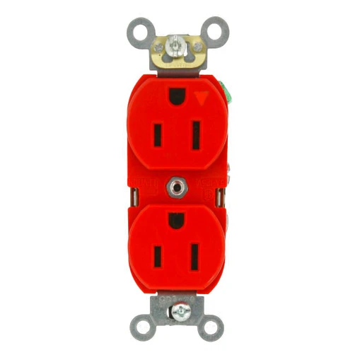 Leviton 5262-IGR 15-Amp, 125 Volt, Industrial Series Heavy Duty Specification Grade, Duplex Receptacle, Industrial Grade, Isolated Ground, Red