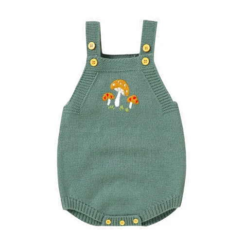 Beziun Newborn Baby Knitted Sleeveless Romper 𝐌ushroom Embroidered Bodysuit Sweater Clothes Summer