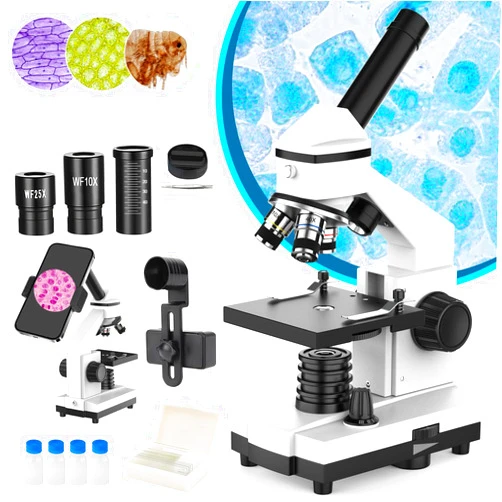 Deesoo Microscope for Adults and Kids - 40X-2000X Monocular Microscopes with Slides Set, Dual Led Light, Phone Adapter, Professional Biological Optical Microscopes for Students School Home Education