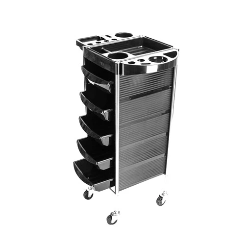 Happystore999 Beauty Style Salon Equipment Trolley Cart, 5 Tiers Removable Portable Plastic Hairdresser Beauty Storage Trolley (Black B)