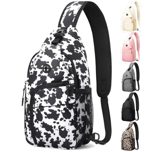 Pritent Crossbody Bags for Women Man Waterproof Sling Bag Backpack Trendy Casual Cross Body Bag with Convertible Shoulder Strap Chest Bag for Camping Hiking Travel Essentials (Cow print, Medium)