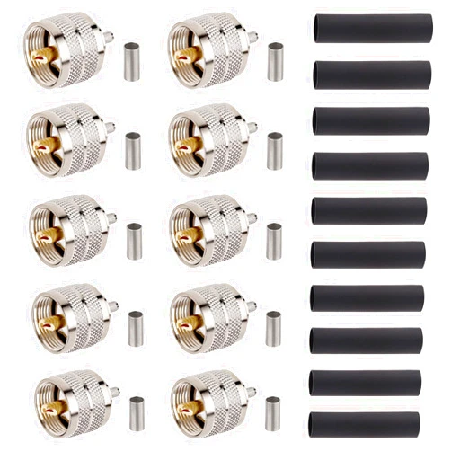 MOOKEERF PL-259 UHF Male Plug Crimp Coax Connector Adapter for RG58 LMR195 RG400 3D-FB KSR195 Cable (Pack of 10)