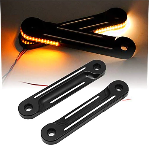 HIYOYO Black LED Flush Fork Turn Signals Brackets for Harley Touring Electra Glide Street Glide 1998-2023