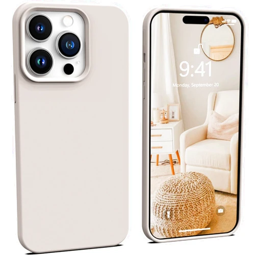 IceSword Compatible with iPhone 14 Pro Max Case Stone, Liquid Silicone Case Phone Cover Slim Protective, Soft Anti-Scratch Light Beige Tan Cream Warm Sand [Shockproof] 6.7 inch 14PM- Stone