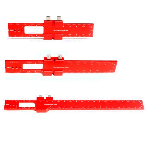 YYinno Precision Pocket Ruler Metal Slide Rule Inch and Metric, 3Pcs Aluminum Woodworking Rulers with Slide Stop T-Type Scribing Ruler Square Ruler T Track Ruler Marking Measuring Ruler