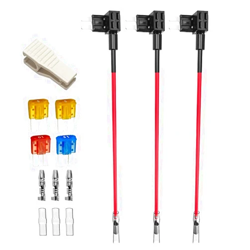 Gebildet 3 pcs 12V-24V Add-a-Circuit Micro2 Fuse Tap, Piggy Back Blade Fuse Holder with Wire Harness, 4 pcs Micro 2 Fuse (5A 10A 15A) and Fuse Puller