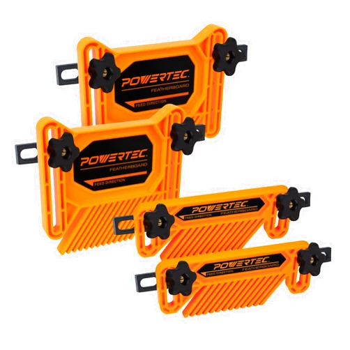 POWERTEC Tandem Feather Boards for Table Saw, Router Table & Bandsaw - 4PCs Combo Set, Fits T-Track & Miter Slot - Woodworking Tools & Accessories to Reduce Kickback & Increase Safety (72027)