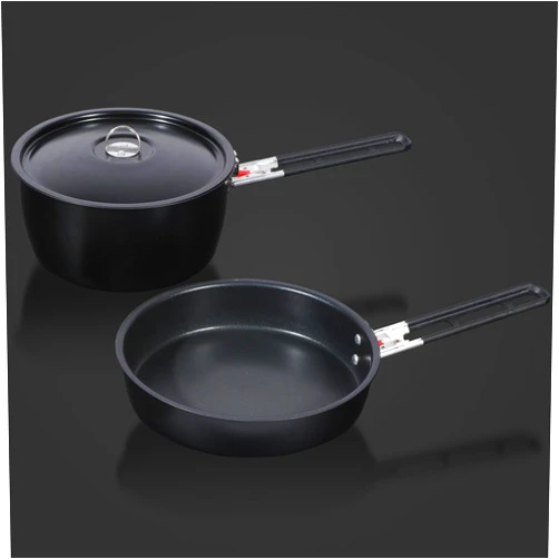 REDCAMP Camping Cookware Mess Kit with Folding Handle, Lightweight Non-Stick Camping Cooking Pot and Frying Pan with Mesh Bag for Outdoor Hiking Backpacking Picnic