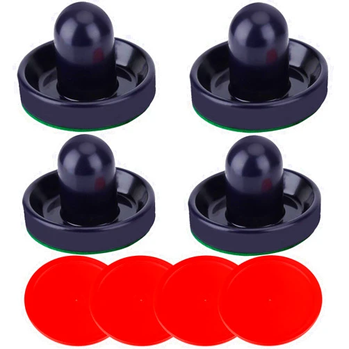 ONE250 Air Hockey Pushers and Red Air Hockey Pucks, Goal Handles Paddles Replacement Accessories for Game Tables (4 Striker, 4 Puck Pack)