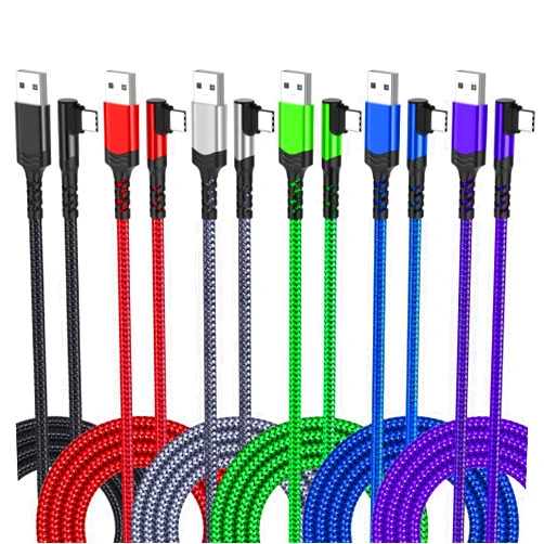 Agtray 6-Pack 10ft USB C Cable 90 Degree Long Nylon Braided USB a to USB c Cable Plug Type C Fast Charge Cable Right Angle L Shape Cord Compatible Samsung Galaxy S22 S21 S20 S10 Note 20 10 9,Pixel 7 6