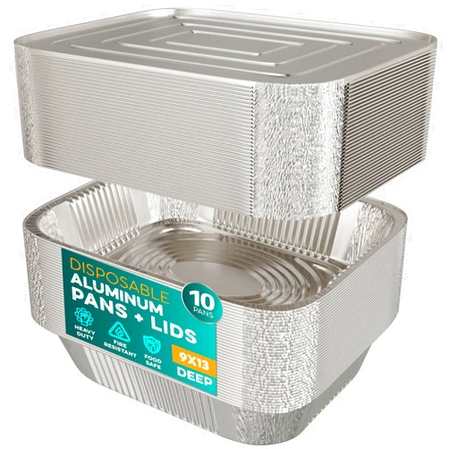 HOUZZKINGZ USA Aluminum Pans With Lids 9x13 [10 Sets] Aluminum Foil Pans Trays With Lids - Half Size Tin Foil Disposable Pans For Baking, Roasting, Cake Serving Dishes, Catering Supplies, Steam Table Chafing