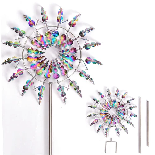 LogFaadCoi Metal Windmill,3D Sunflower Magic and Uniqu Wind Dynamics Spinner, 360° Dual Rotor Kinetic Windmill, Outdoor Garden Lawn Weather Vane Yard Decor (Colorful, 12.2inch) (Colorful, 12.2 inch)