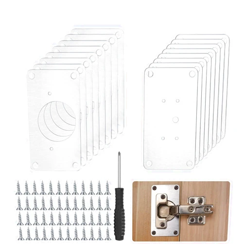 HexinYigjly 16Pcs Cabinet Hinges Repair Plates, Cabinet Doors Hinge Repair Kit Stainless Steel Furniture Cabinet Drawer Window Repair Plates with Screwdriver