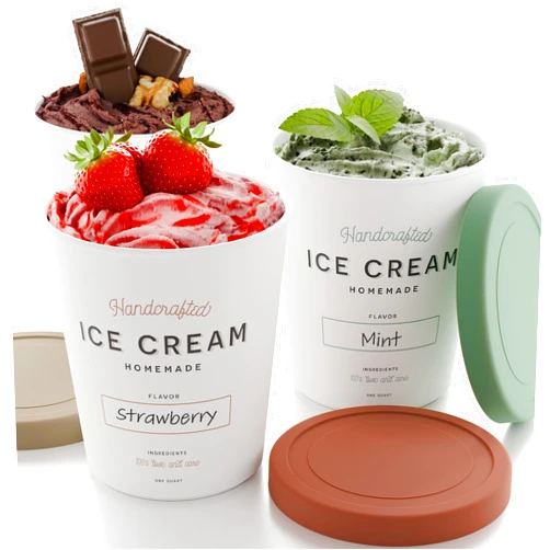 ZICOTO Set of 3 Reusable Ice Cream Containers 1 Quarts ea. - Perfect for Homemade Sorbet, Frozen Yogurt Or Gelato - Stackable Storage Pint Containers, Stickers And Lids Stores Easily In Freezer