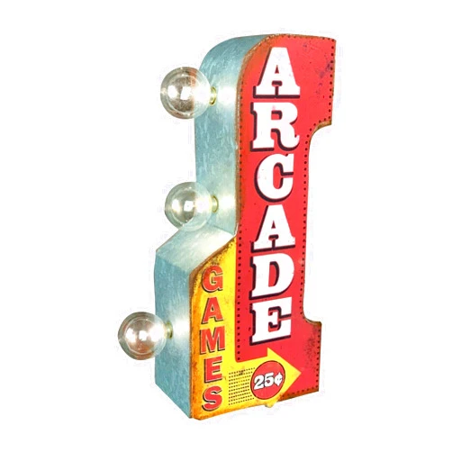Diesel Power Plus Arcade Games Double Sided LED Sign, 12” Arrow Shaped Design, Battery Powered