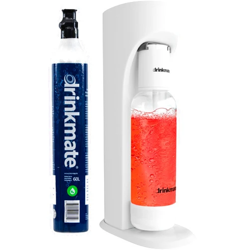 Drinkmate OmniFizz Sparkling Beverage Maker CO2 Bundle - Sparkling Water/Soda Streaming Machine That Carbonates Any Drink - Includes 1 CO2 Cylinder, 1 Carbonation Bottle, 1 Fizz Infuser Classic White