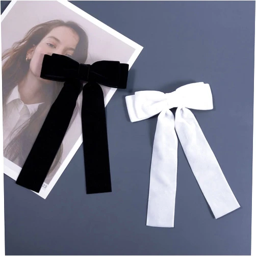BVIIE Velvet Bow Hair Ties, Classy Women Girls Hair Styling Accessories, Gift Hair Bows Cute Hair Clips for Mom Teen Toddler Girl Stuff, Elegant Headdress Decor, Back to School Outfits, Black and White